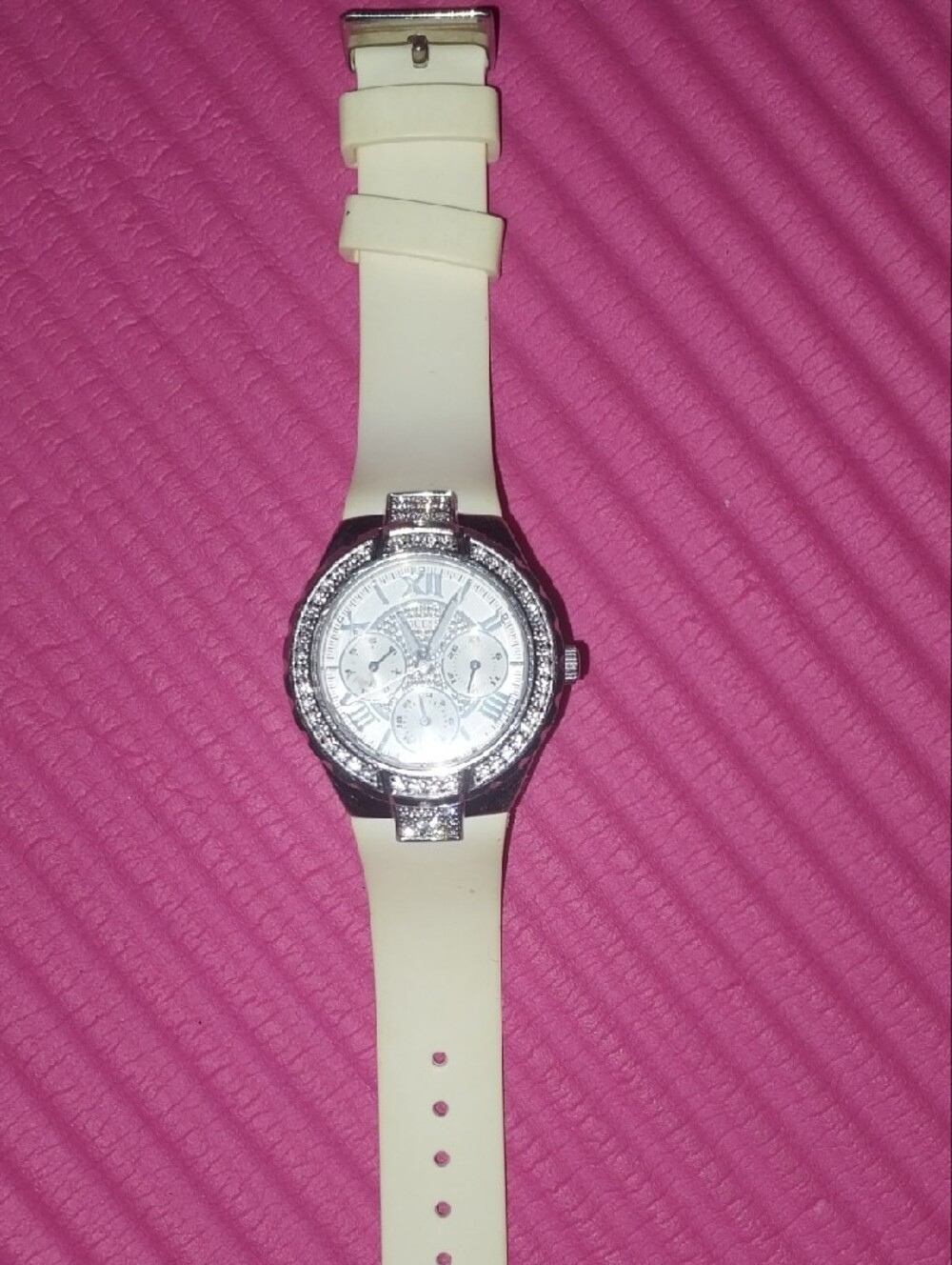 Guess Women's White Silicone Strap Watch with Crystal Accents